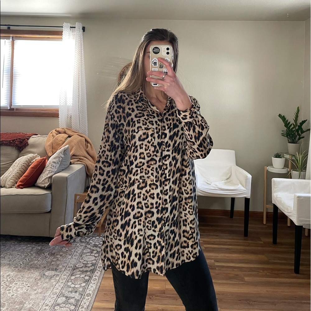 Zara Basic Cheetah Button Down Dress - image 2